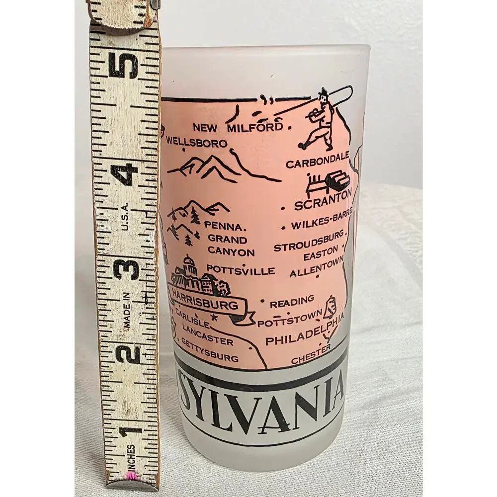 Vintage Souvenir Pennsylvania Frosted Glass 8 oz. Tumbler Pink White 5